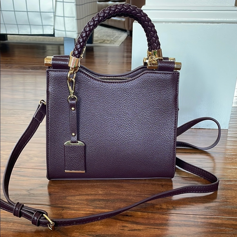 Miztique Eggplant Faux Leather Satchel with Charm & Gold Hardware- like new!